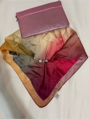 Gradient Scarf with Beaded Accent - Pink, Burgundy, Gold